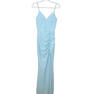 Love Nickie Lew Medium Ruched Light Blue Sleeveless Formal Gown